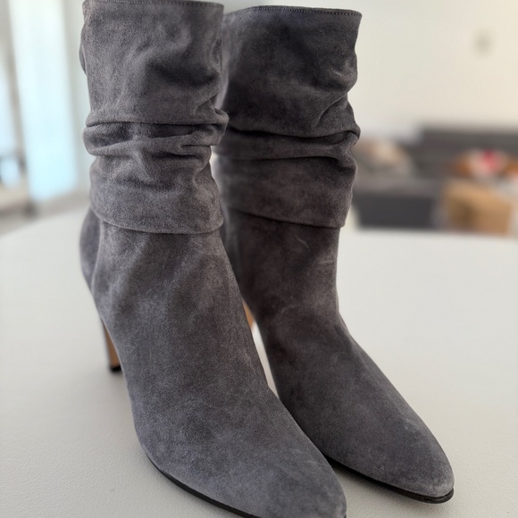 Manolo Blahnik Grey Slouchy Leather Ankle Boots - Picture 2 of 8